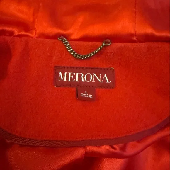 MERONA Women's Bold Red Pea Coat, size Large - Picture 3 of 7